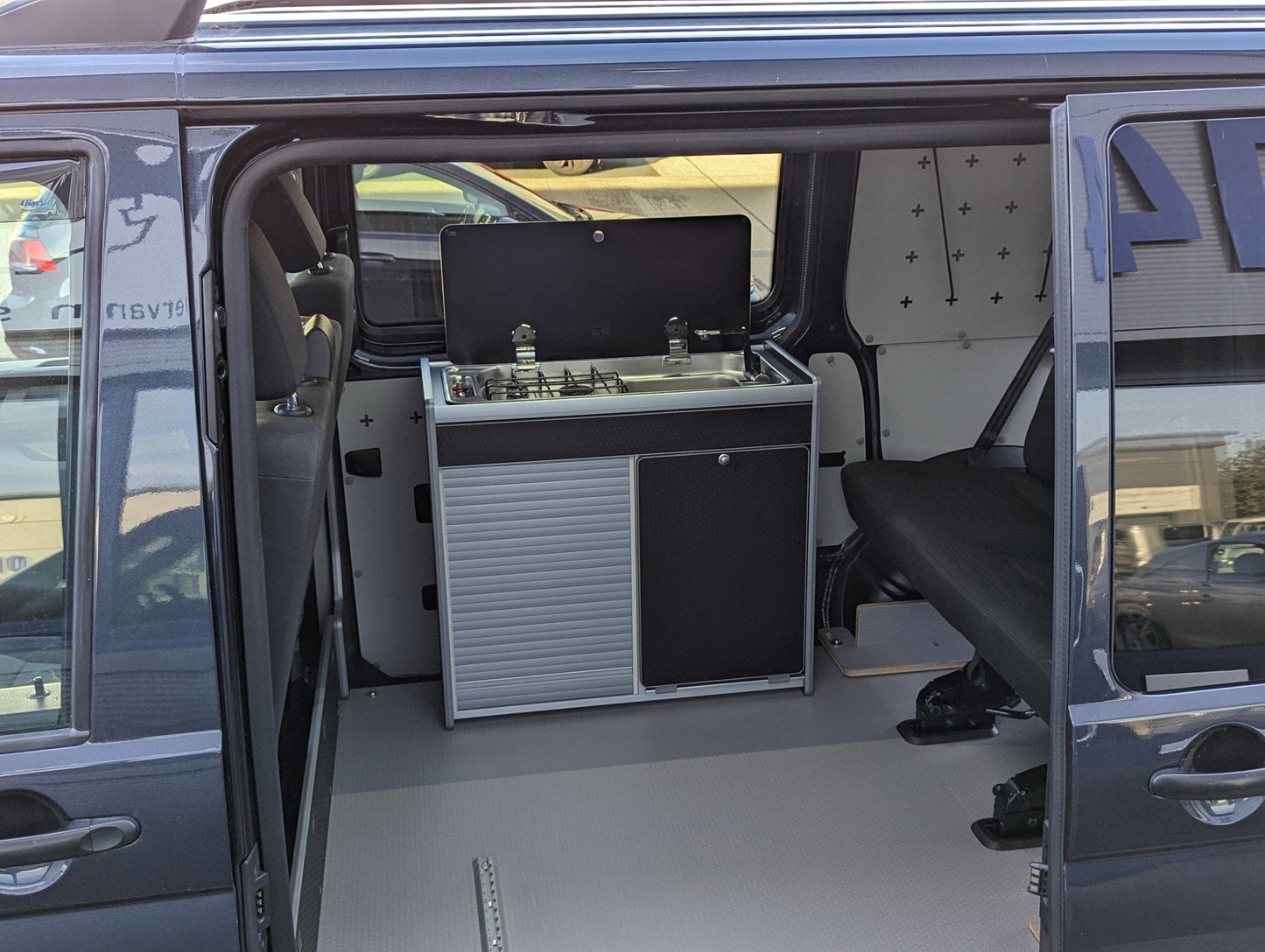 IN STOCK Vangear X - Pod (Gen2.2) Campervan kitchen (Black - Tambour Door) - Vangear UK