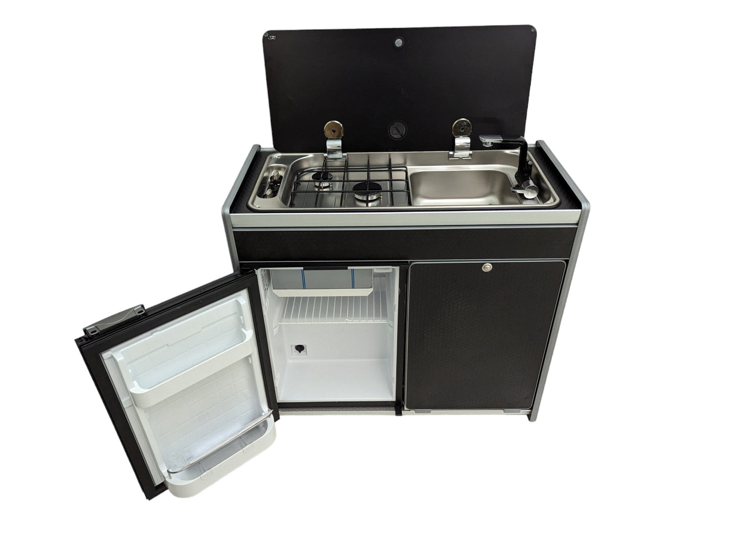 IN STOCK Vangear X - Pod (Gen2.2) Campervan kitchen (Black - Tambour Door) - Vangear UK