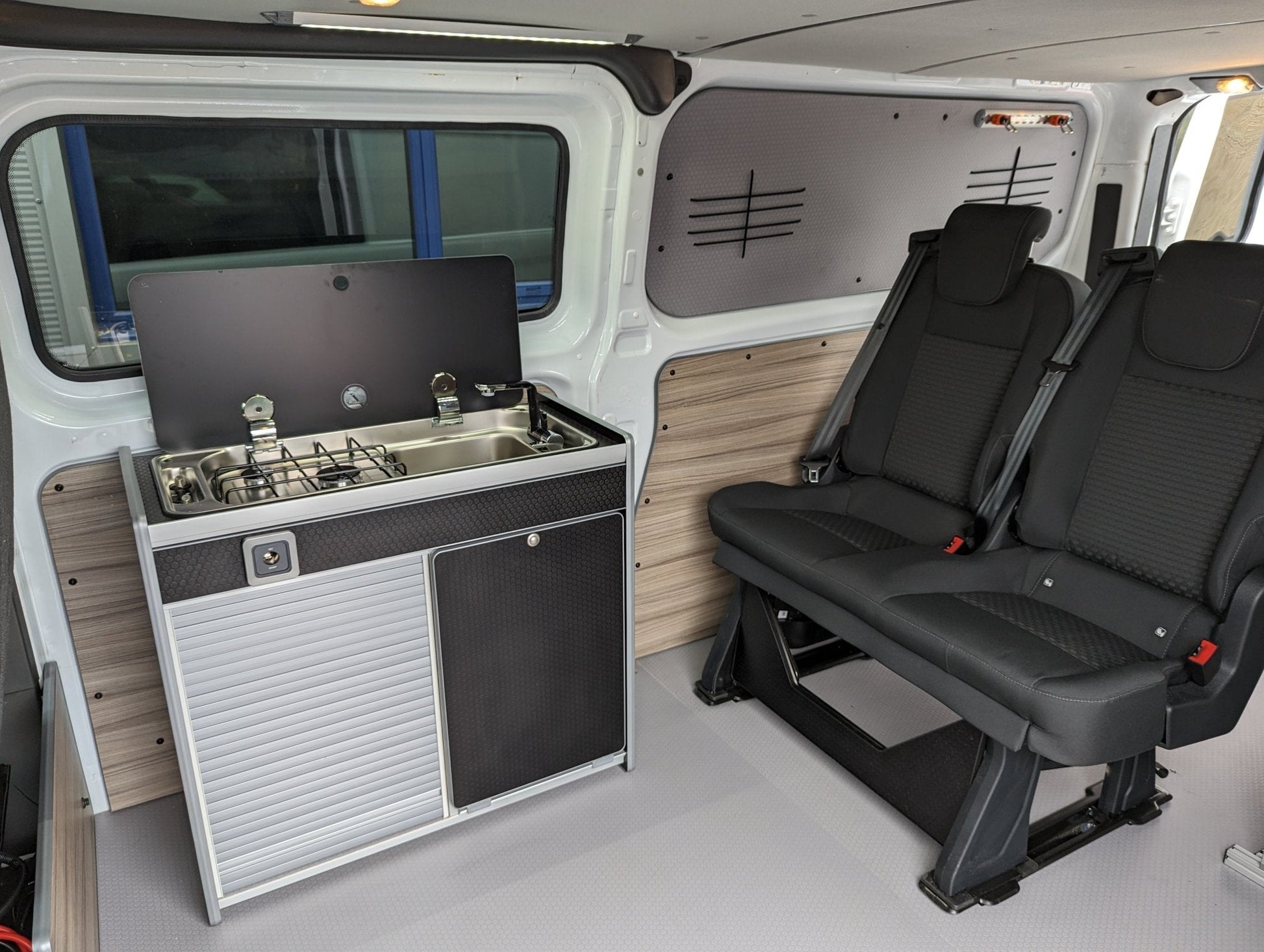 IN STOCK Vangear X - Pod (Gen2.2) Campervan kitchen (Black - Tambour Door) - Vangear UK