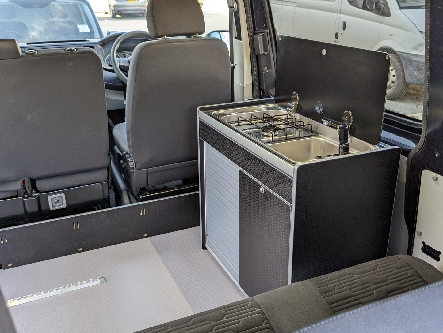 IN STOCK Vangear X - Pod (Gen2.2) Campervan kitchen (Black - Tambour Door) - Vangear UK