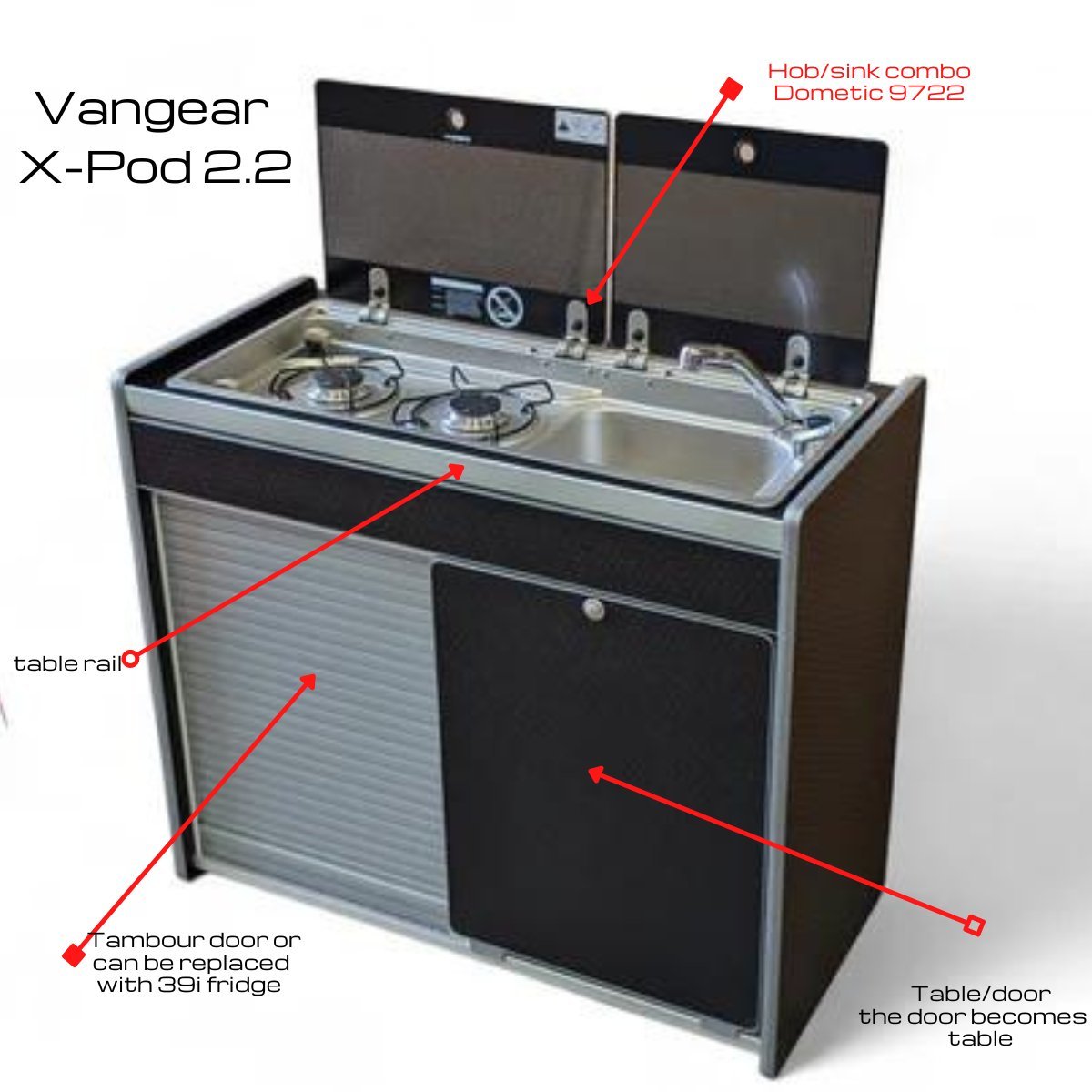 IN STOCK Vangear X - Pod (Gen2.2) Campervan kitchen (Black - Tambour Door) - Vangear UK