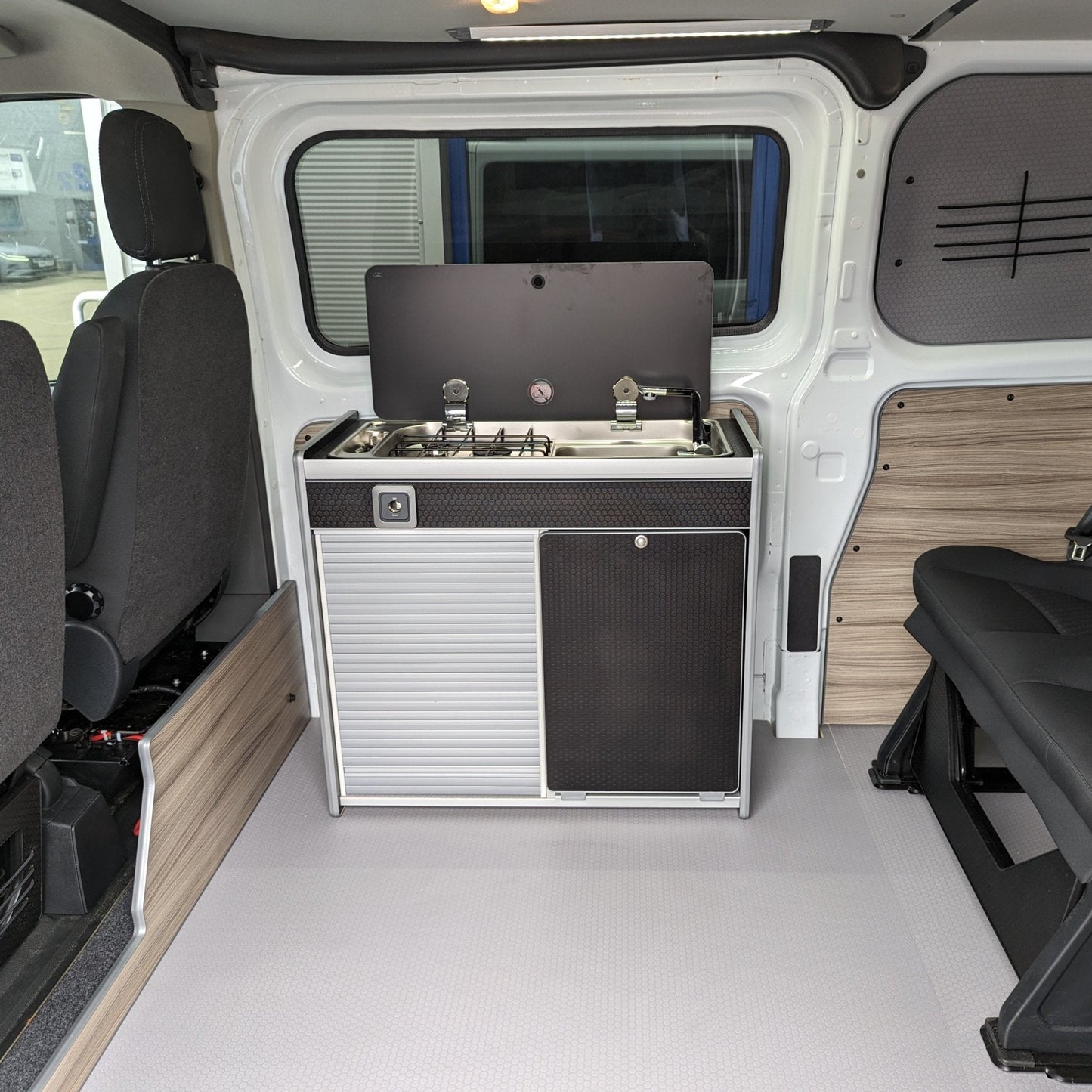 IN STOCK Vangear X - Pod (Gen2.2) Campervan kitchen (Black - Tambour Door) - Vangear UK