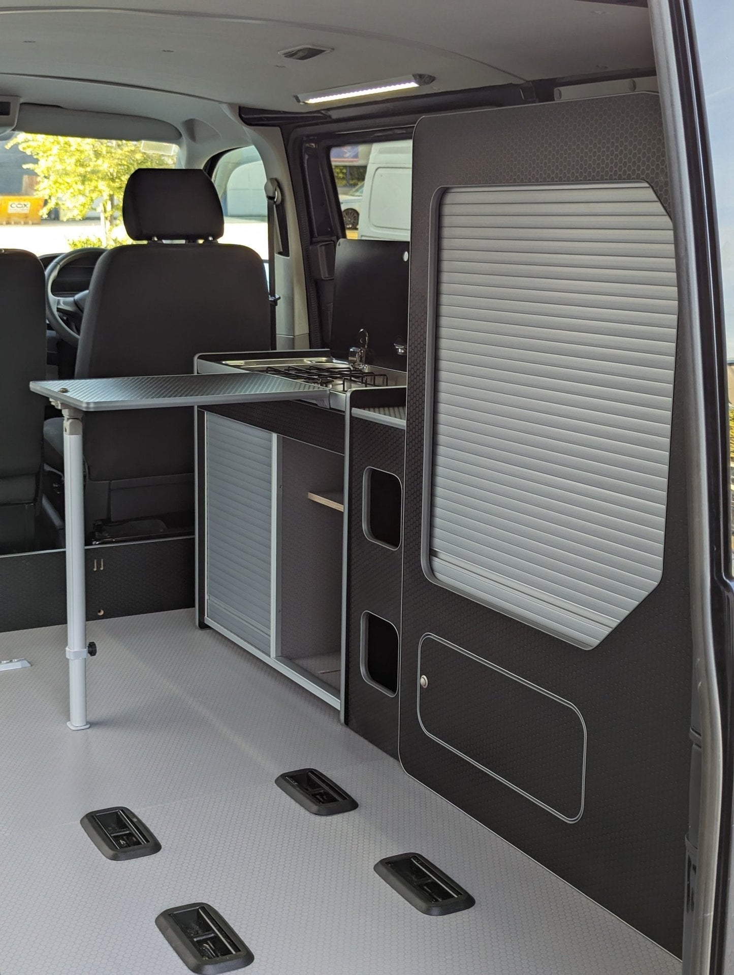 IN STOCK Vangear X - Pod (Gen2.2) Campervan kitchen (Black - Tambour Door) - Vangear UK