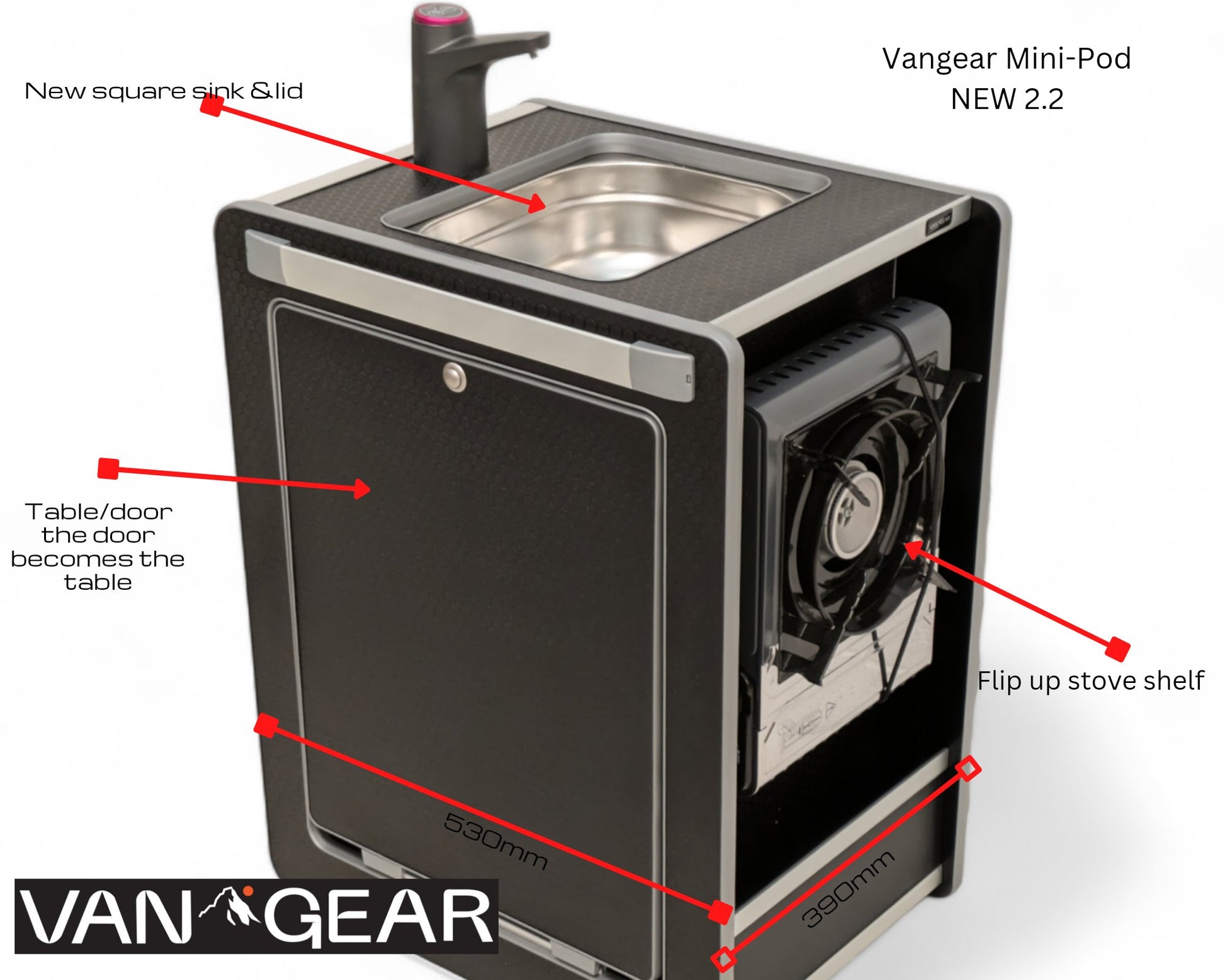 NEW Vangear Mini - Pod 2.2 Campervan Kitchen Pod (Black) NEW 2.2 - Vangear UK